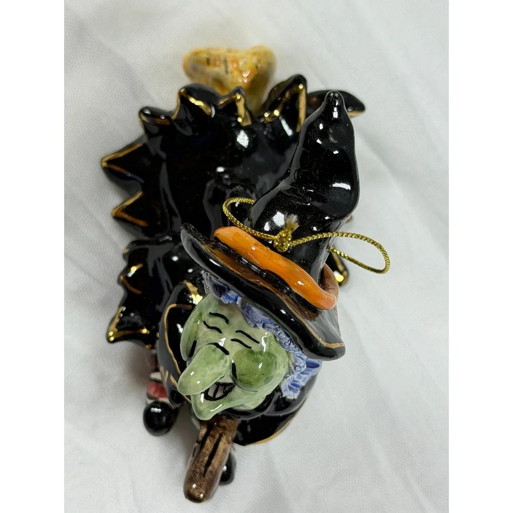 Blue Sky Clayworks Heather Goldminc Ceramic Witch Broom Ornament HW 22081